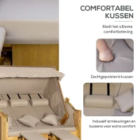 Outsunny strandstoel 3-zits ligbed met dak 2 klaptafels voetenbank chaise longue 5-traps rugleuning XXL polyrotan naturel 150 x 79 x 160 cm(m-7)