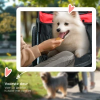 PawHut Opvouwbare hondenwagen met zonbescherming, netvensters en opbergmand - Rood, 111 x 58 x 107 cm(m-7)