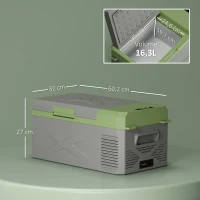 Outsunny 16,3 Liter Kompressor Kühlbox elektrische Kühlbox mit Anschluss ECO Modus Kühlhaltefunktion Grau+Grün(m-3)