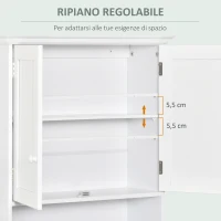 kleankin Mobile Bagno Sospeso con Armadietto a 2 Ante e Ripiano Aperto, Mensola Interna Regolabile, Bianco(m-5)