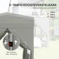 Outsunny 2,5 x 2,5 m Pop-up Paviljoen met Zijwanden en Draagtas, UPF50+ Hoogte-verstelbaar Tuinpaviljoen, Lichtgrijs(m-5)