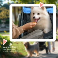 PawHut hondenkinderwagen, opvouwbaar, zonnescherm, gaasvenster, opbergmand, blauw, 111 x 58 x 107 cm(m-8)