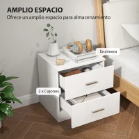 HOMCOM Mesilla de Noche con 2 Cajones Mesita Auxiliar para Salón Dormitorio Carga 30 kg 45x39,5x49 cm Blanco(m-4)