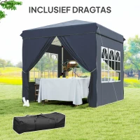 Outsunny 2,5 x 2,5 m Pop-up Paviljoen met Zijwanden en Draagtas, UPF50+ Hoogteverstelbaar Tuinpaviljoen, Donkerblauw(m-7)