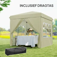 Outsunny 2,5 x 2,5 m Pop-up paviljoen met zijwanden en draagtas, UPF50+ in hoogte verstelbaar tuinpaviljoen, Crèmewit(m-7)