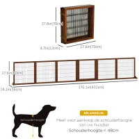 PawHut Hondenveiligheidshek, Opvouwbaar, Grenenhout, 432 x 36 x 70 cm, in Koffiekleur(m-3)