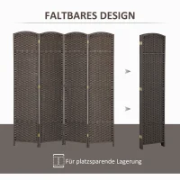 HOMCOM 4-delige Scheidingswand, Opvouwbare Privacywand, Scheidingswand voor Woonkamer, Slaapkamer, Thuisbureau, Bruin(m-5)