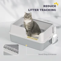 PawHut Stainless Steel Litter Box with Detachable Rim, Scoop, Easy Cleaning, Odour-Resistant, 60 x 40 x 28 cm(m-6)