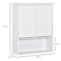 kleankin Dulap de Baie Suspendat cu Dulăpior, 2 Uși cu Închidere Magnetică și Raft Deschis, 60x20x70.5 cm, Alb(m-3)