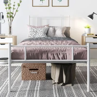 HOMCOM Single Bed Frame, Metal Bed Base with Headboard and Footboard, Metal Slat Support and 31cm Underbed Storage Space(m-10)