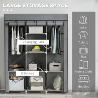 HOMCOM Fabric Wardrobe, with Rails and Shelves - Dark Grey(m-4)