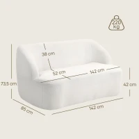 HOMCOM Sofá de 2 Plazas Tapizado en Borreguito de 142 cm con Diseño Curvo Acolchado Grueso No Requiere Montaje Crema(m-3)
