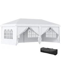 Outsunny Gazebo 6x3 m Pieghevole da Giardino a 6 Pareti in Acciaio e tessuto Oxford con Funi e Picchetti, Bianco(m-10)