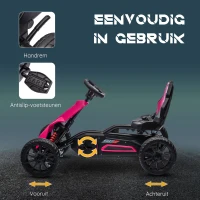 HOMCOM Go-Kart voor Kinderen met Verstelbare Stoel, Trapvoertuig, Trapauto met Handrem, 3-8 Jaar, Outdoor, Roze(m-5)
