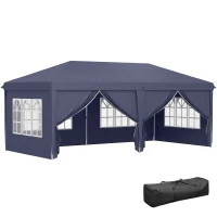 Outsunny Gazebo 6x3 m Pieghevole da Giardino, in Acciaio e Poliestere con 6 Pannelli Laterali, Blu(m-1)