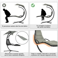 Outsunny Poltrona Sospesa da Giardino con Tettuccio Orientabile a Protezione UV, Sedia a Dondolo Sospesa Imbottito per Esterno, Grigio 190x115x190 cm(m-7)