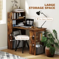 HOMCOM 120cm Computer Desk, Wooden PC Laptop Table with 6-Tier Storage Bookshelves, Home Office Working Study Desk, Writing Workstation, Rustic Brown Wood-Effect(m-5)