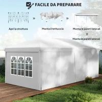 Outsunny Gazebo 6x3 m Pieghevole da Giardino a 6 Pareti in Acciaio e tessuto Oxford con Funi e Picchetti, Bianco(m-4)