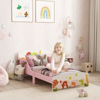 AIYAPLAY Cute Animal-Themed Toddler Bed, with Safety Rails, 143 x 77 x 60cm, Pink(m-2)