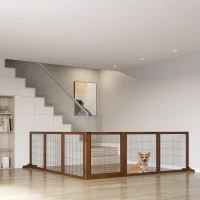 PawHut Hondenveiligheidshek, Opvouwbaar, Grenenhout, 432 x 36 x 70 cm, in Koffiekleur(m-12)