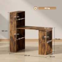 HOMCOM 120cm Computer Desk, Wooden PC Laptop Table with 6-Tier Storage Bookshelves, Home Office Working Study Desk, Writing Workstation, Rustic Brown Wood-Effect(m-3)