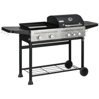 Outsunny 12kW Deluxe Duo Gas BBQ, with Grill, Plancha and Side Burner - Black