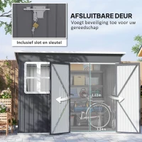 Outsunny Metalen Tuinschuur voor Opslag van Tuingereedschap, met Venster, Brede Deur, 260 x 177 x 190 cm, Donkergrijs(m-5)
