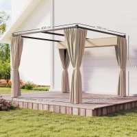 Outsunny 3 x 3m Retractable Roof Pergola, with Curtains - Khaki(m-3)