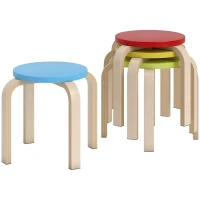 HOMCOM 4 Tabourets Empilables avec Patins de Feutre, Contreplaqué de Bouleau, laqué, Multicolore(m-1)