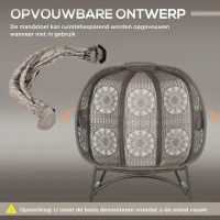 Outsunny tuinstoel 2 zits, rieten stoel met opvouwbare mand, kussens, staal(m-6)