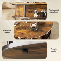 HOMCOM Ronde Koffietafel met Ophefbaar Tafelblad, Opbergruimte, Zijvakken, Stalen Frame, Salontafel, Bruin(m-6)