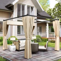 Outsunny 3 x 3m Retractable Roof Pergola, with Curtains - Khaki(m-7)