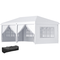 Outsunny Tenda para Festas 585x295x270 cm com Paredes Laterais Amovíveis 2 Portas com Zíper 4 Janelas e Bolsa de Transporte Branco