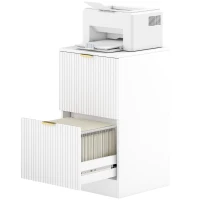 HOMCOM Caisson de Bureau avec 2 Tiroirs Façades Cannelées Meuble Classeur pour Format A4 ou Lettre 40x40x71 cm Blanc(m-1)