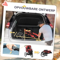 PawHut Opvouwbare hondenwagen met zonbescherming, netvensters en opbergmand - Rood, 111 x 58 x 107 cm(m-6)