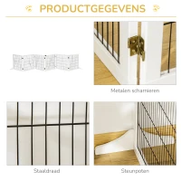 PawHut Veiligheidshek voor Honden, Opvouwbaar, 432 x 36 x 70 cm, Dennenhout, Wit(m-5)