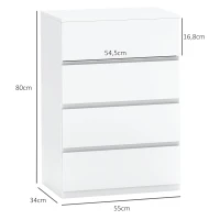 HOMCOM Kommode Sideboard Schubladenkommode, 4 Schubladen, 55 cm x 33 cm x 80 cm, Weiß(m-3)