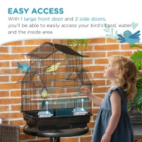 PawHut Metal Bird Cage with Plastic Swing Perch Food Container Tray Handle for Finch Canary Budgie 50.5 x 40 x 63cm Black(m-6)