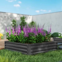 Outsunny Gartenbeet, Pflanzkasten mit Stahlgehäuse, Hellgrau, 120 x 120 x 30 cm(m-8)