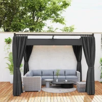 Outsunny 3 x 3(m) Retractable Pergola, Garden Gazebo Shelter with Curtains, for Grill, Patio, Deck, Charcoal Grey(m-7)