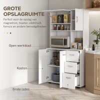 HOMCOM Keukenkast, Buffet, 3 Laden, 3 Planken, Veel Opbergruimte, 89x39,5x168cm, Wit(m-4)