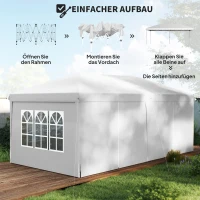 Outsunny Faltpavillon 6 x 3 m, abnehmbare Seitenwände, große Fenster, Reißverschlusstüren, Stahlrahmen, Weiß(m-4)