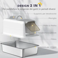 PawHut Lettiera per Gatti Chiusa con Vassoio in Acciaio, Paletta e Sacchetti Filtranti, in PP, 40.5x60.5x41.5 cm(m-6)