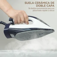 HOMCOM Centro de Planchado 2800W 100 g/min Función ECO Suela de Cerámica Doble Capa Antical Depósito Extraíble 2 L Azul(m-6)