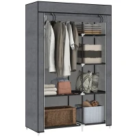 HOMCOM Rail and Six Shelf Fabric Wardrobe - Dark Grey(m-10)