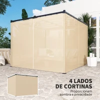 Outsunny Pérgola de Jardim 3x3 m Pérgola para Exterior com Teto e Paredes Laterais Retráteis Impermeável para Terraço Pátio Bege(m-5)