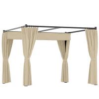 Outsunny 3 x 3m Retractable Roof Pergola, with Curtains - Khaki(m-1)