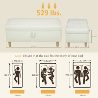 HOMCOM Banc Pouf de Rangement, Pieds en Bois, Revêtement en Tissu Doux, Blanc Crème(m-3)