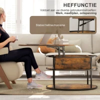 HOMCOM Ronde Koffietafel met Ophefbaar Tafelblad, Opbergruimte, Zijvakken, Stalen Frame, Salontafel, Bruin(m-4)