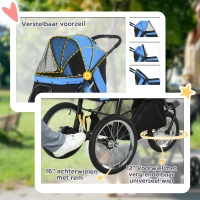PawHut hondenkinderwagen, opvouwbaar, zonnescherm, gaasvenster, opbergmand, blauw, 111 x 58 x 107 cm(m-5)